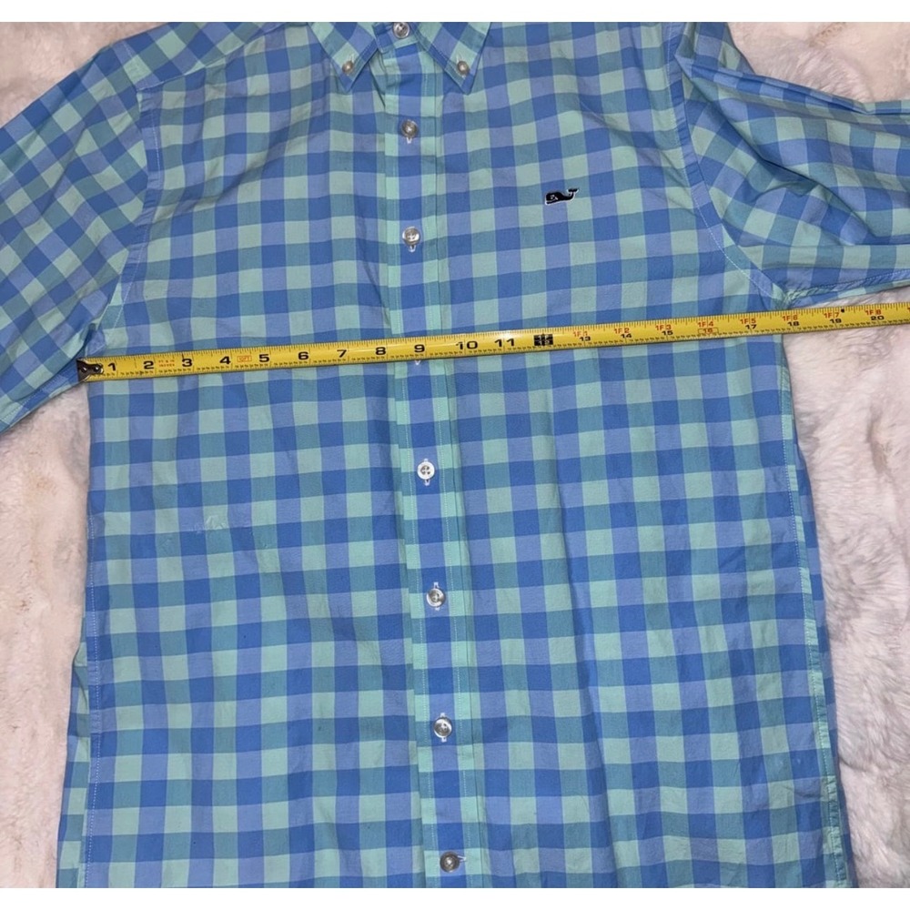 Vineyard Vines Slim Fit Whale Shirt Mens Small Blue Green Gingham Button Down - Picture 4 of 7